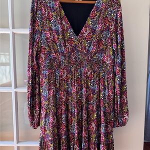 Boden Long-Sleeve Floral V-Neck Dress with Pockets